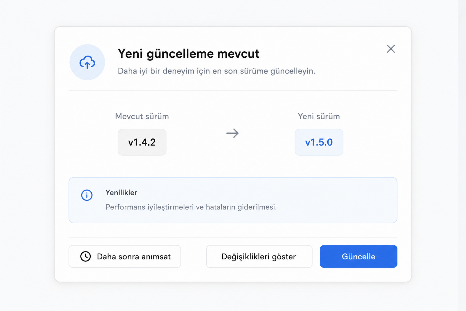 Yeni güncelleme mevcut ekranı
